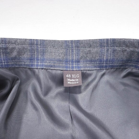 Oak Hill Premium 48 XL Blue Gray Check 2-Button Wool Blazer Sport Coat Jacket - Picture 4 of 6